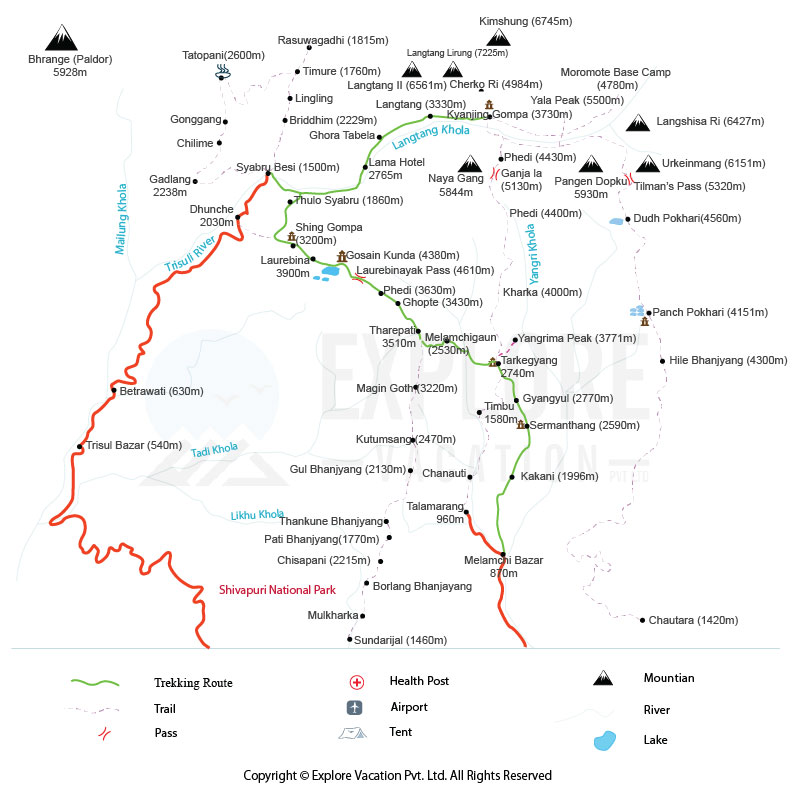 Langtang Gosaikunda Trek map