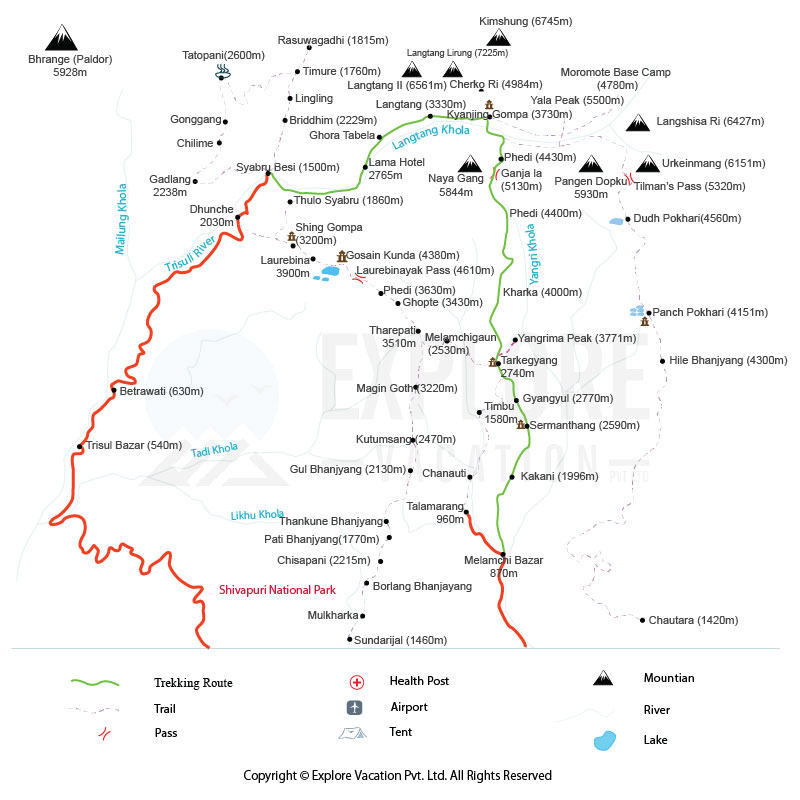 Langtang Trek Via Ganja-La Pass map